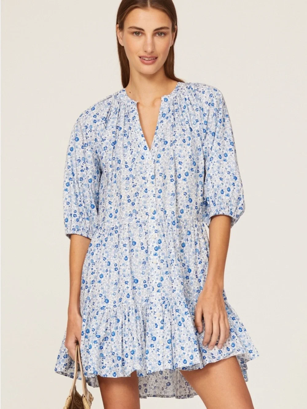 APIECE APART Mitte Mini Blue Floral Mini Dress | Organic Cotton | Size S - Picture 6 of 8